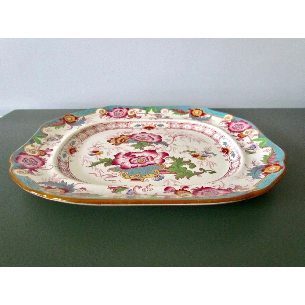 Antique Cauldon England Bentinck Turquoise Transferware Platter Victorian c1900